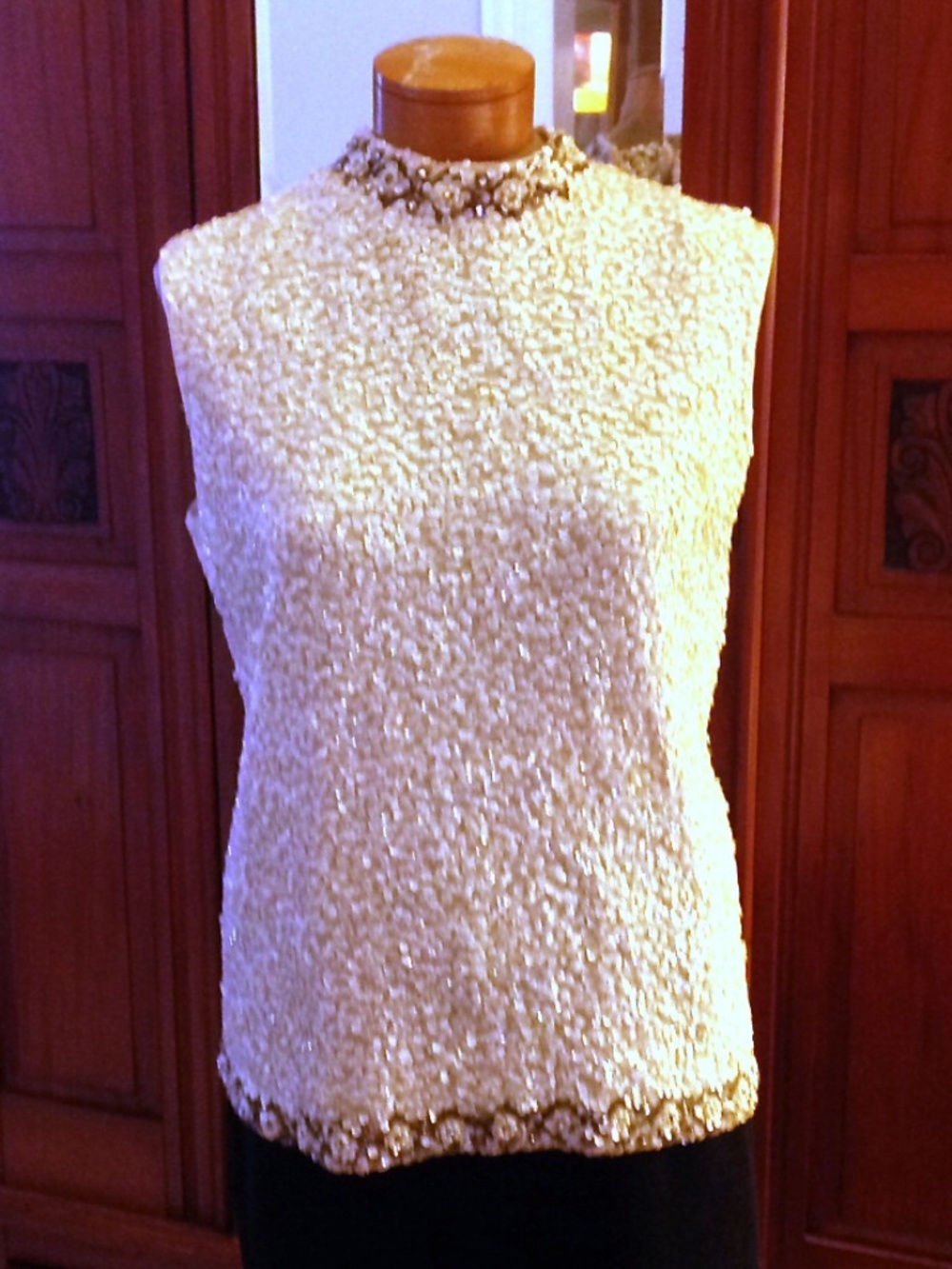 Vintage white beaded sleeveless sequin top cardigan from Marshall Field and Co.